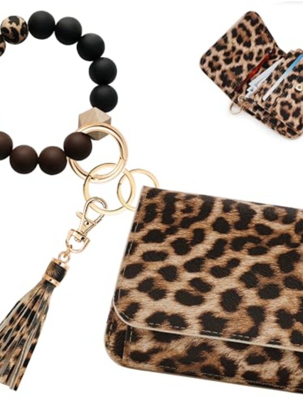 RFID Wristlet Keychain Wallet Small Tri-Fold Card Holder Faux Leather